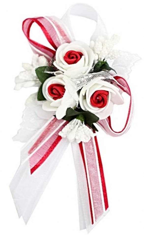 Duży kotylion dla rodziców 6x9cm, biały/bordowy