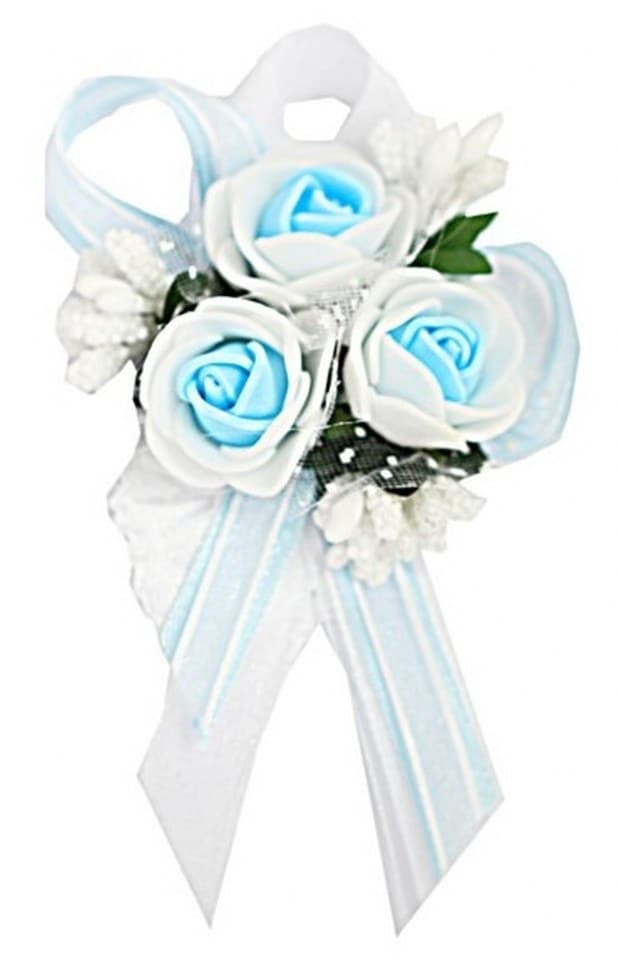 Duży kotylion dla rodziców 6x9cm, b/b/błękitny