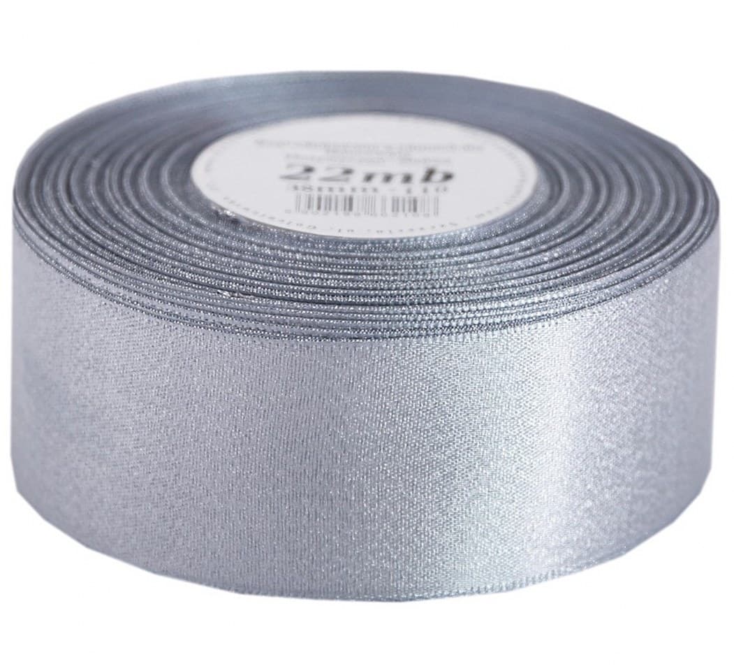 Wstążka satynowa z brokatem 38mm/22mb, srebrna