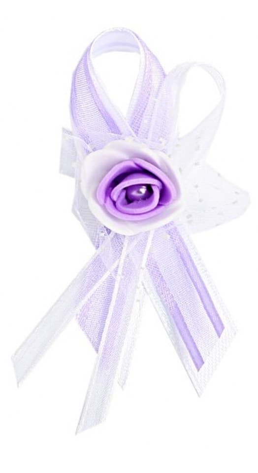 Kotylion z kwiatem piankowym dla gości biały/wrzos