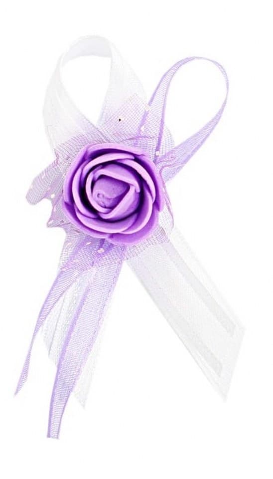 Kotylion z kwiatem piankowym dla gości, wrzosowy