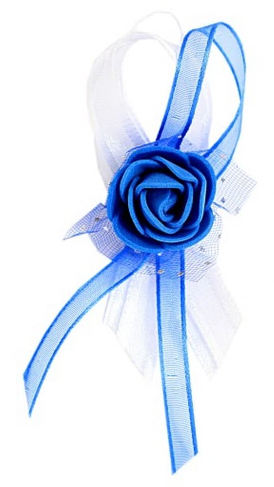 Kotylion z kwiatem piankowym dla gości, chabrowy