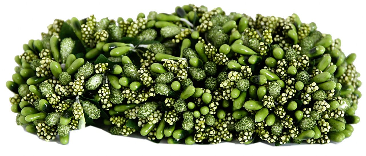 Pręciki na drucie ryż+kulki śr.2cm/6x12szt, oliwka