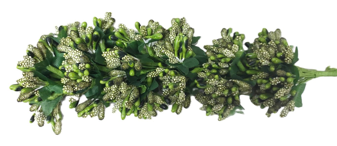 Pręciki na drucie ryż+kulki śr.2cm/6x12szt, oliwka