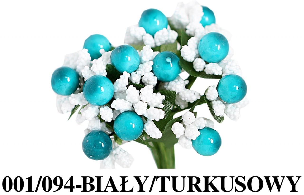 Białe pręciki ryż+perła śr.2cm/12szt, turkusowe