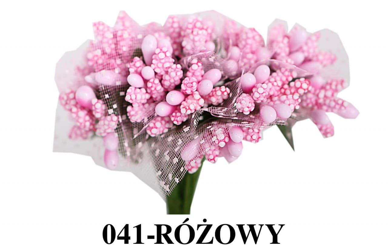 Pręciki ryż z tiulem, śr. 2cm/12szt, różowe