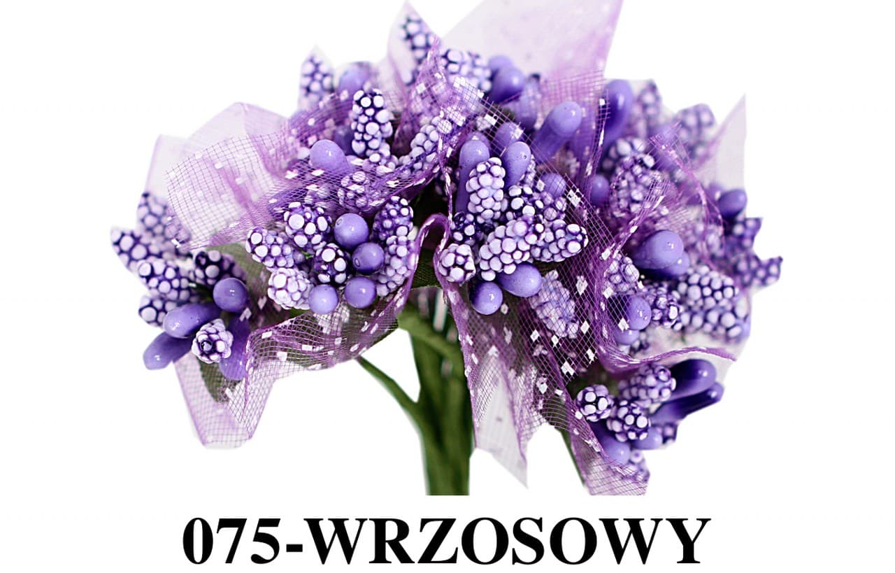Pręciki ryż z tiulem, śr. 2cm/12szt, wrzosowe