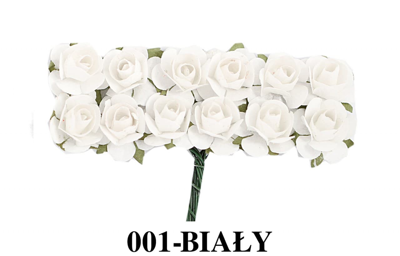 Kwiaty papierowe na drucie, 15mm/12szt, białe