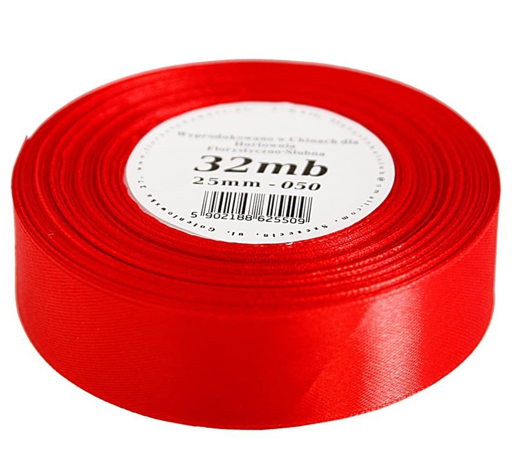 Wstążka satynowa 25mm/32mb, czerwona