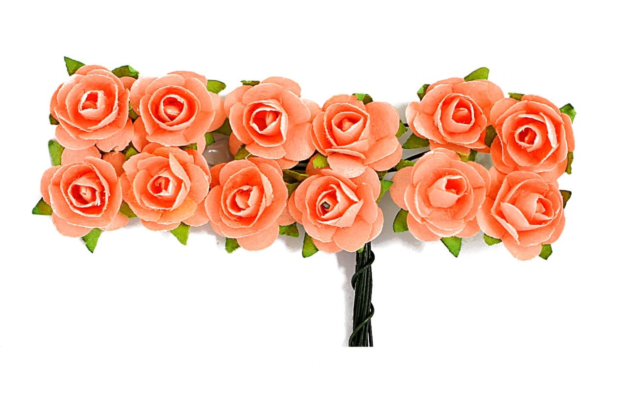 Kwiaty papierowe na drucie, 15mm/12szt, pomarańcz