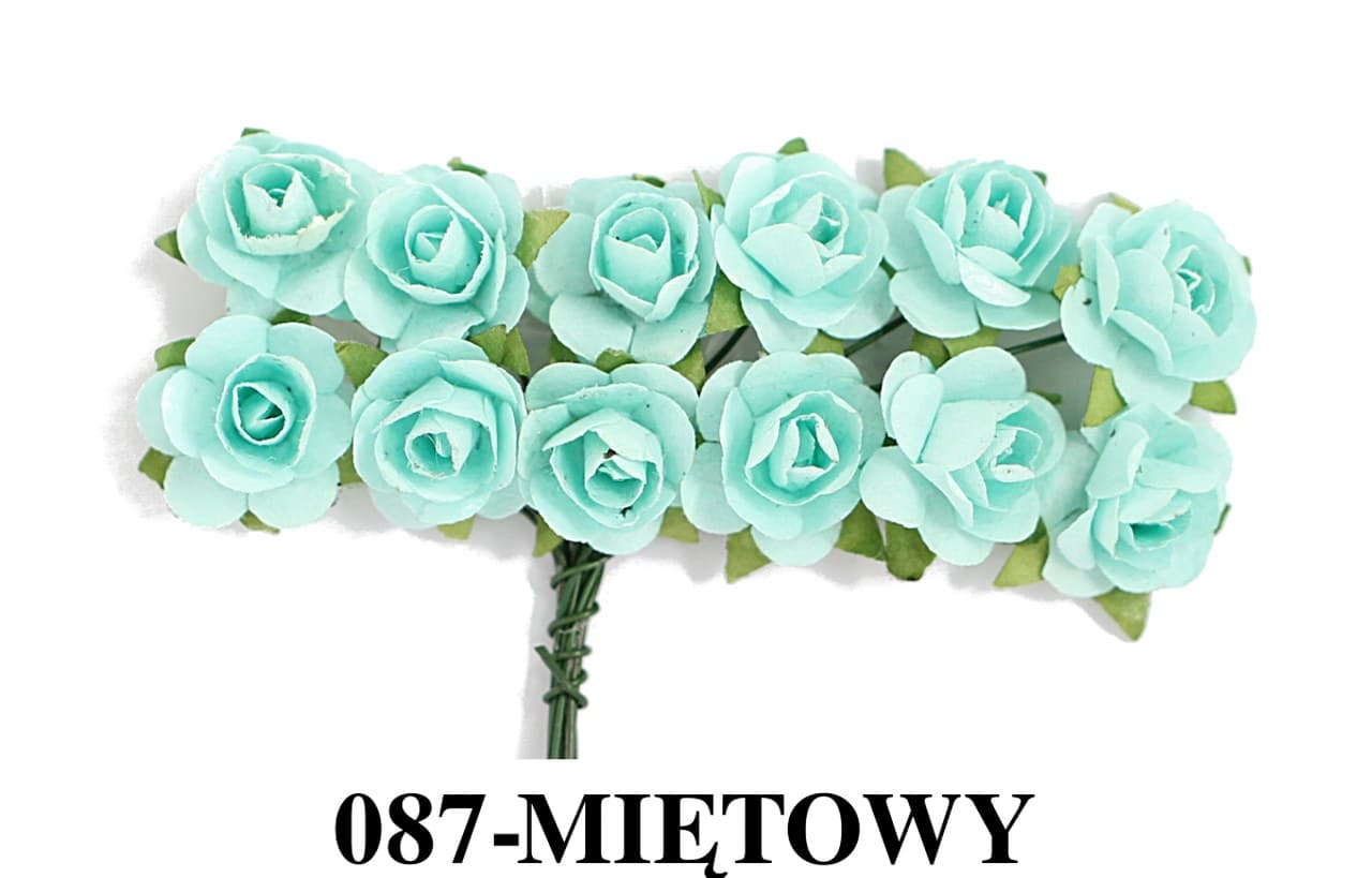 Kwiaty papierowe na drucie, 15mm/12szt, miętowe