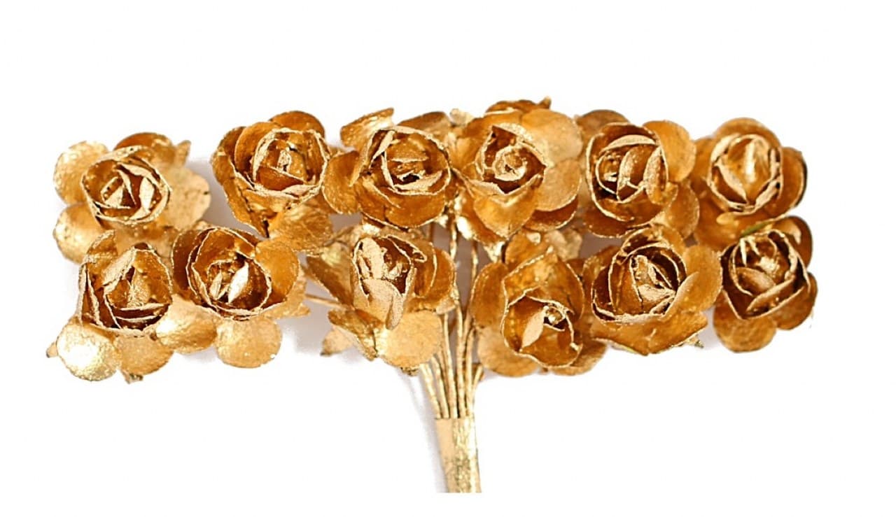 Kwiaty papierowe 15mm/12szt, złote metaliczne