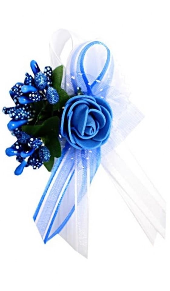 Kotylion dla rodziców 1 kwiat, 7x10cm, chabrowy