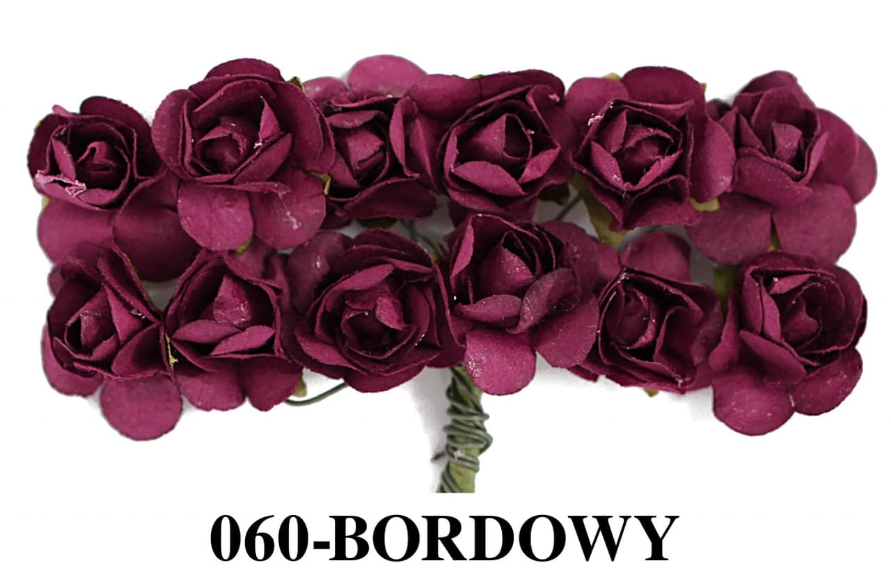 Kwiaty papierowe na drucie, 20mm/12szt, bordowe