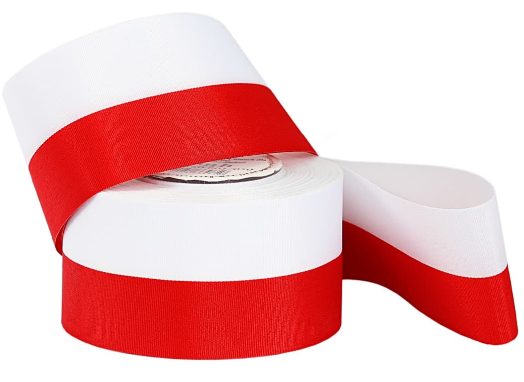 Wstążka satynowa biało-czerwona, 50mm/22mb 
