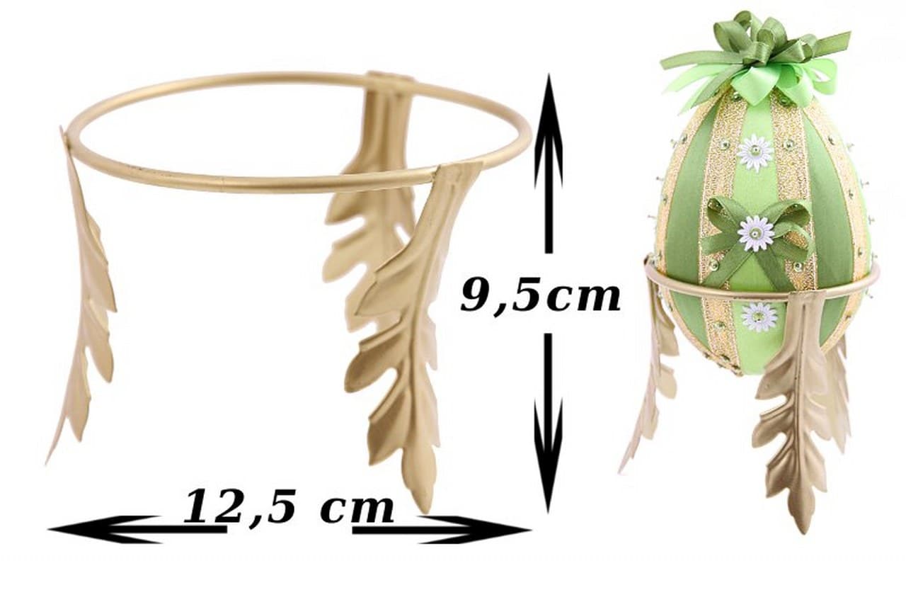 Stojak na jajko Faberge "liść" 11cm złoty