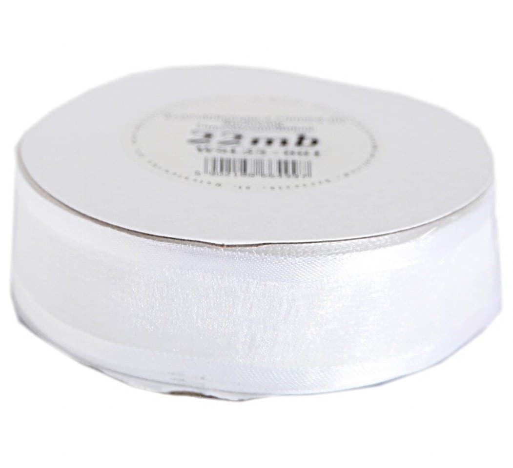 Wstążka szyfonowa z lamówką, 25mm/22mb, biała