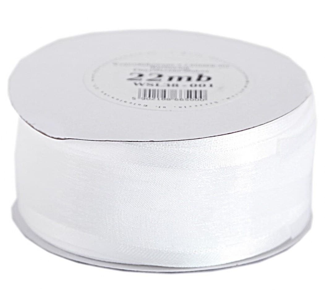 Wstążka szyfonowa z lamówką, 38mm/22mb, biała