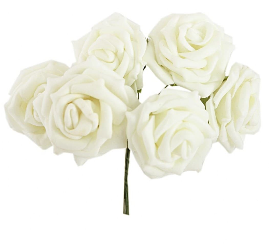 Piankowe kwiaty na drucie, śr.4cm/6szt, kremowe