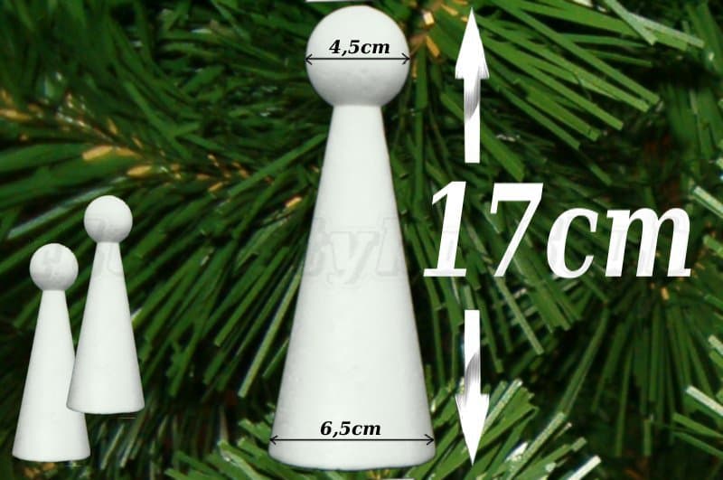 Anioł styropianowy stożek z kulką wys. 17cm