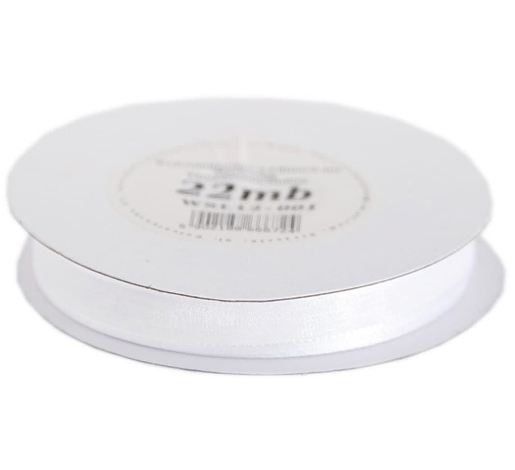 Wstążka szyfonowa z lamówką, 12mm/22mb, biała