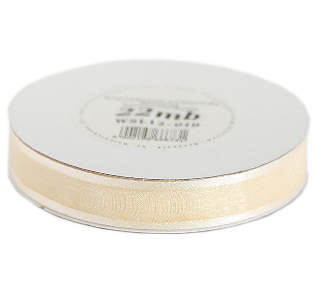 Wstążka szyfonowa z lamówką, 12mm/22mb, kremowa