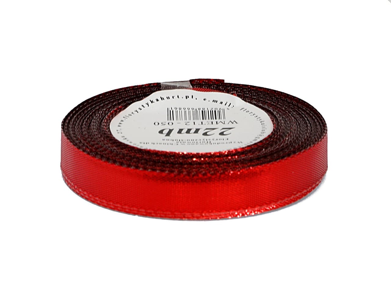 Wstążka metalizowana 12mm/22mb, czerwona