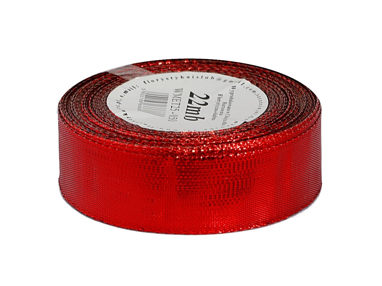 Wstążka metalizowana 25mm/22mb, czerwona
