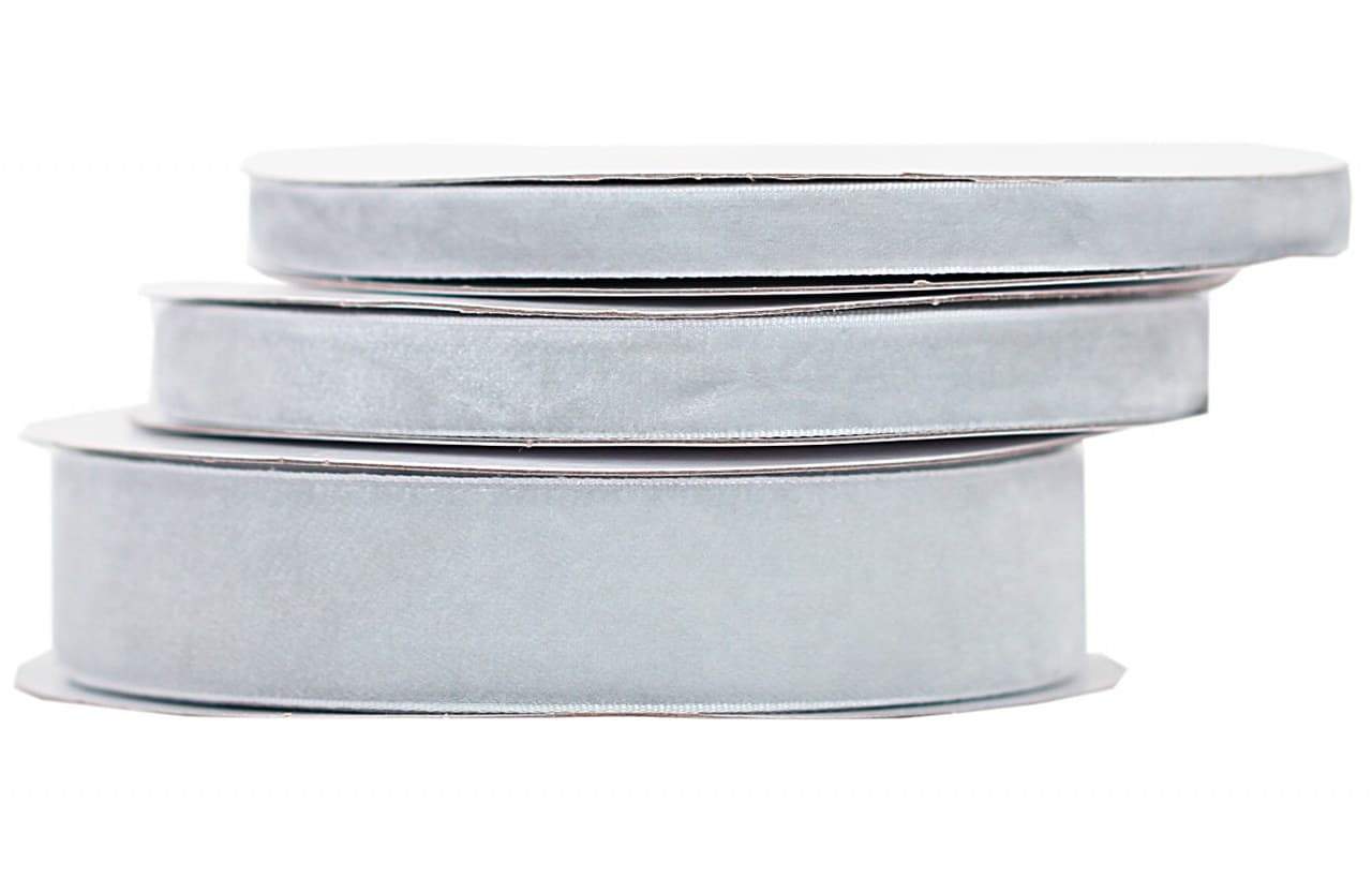Wstążka aksamitna velvetowa, 25mm/9mb, srebrna
