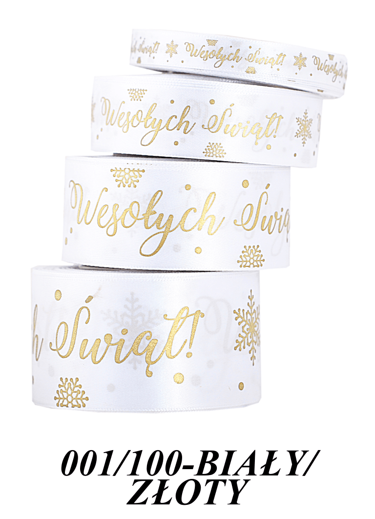 Wstążka Wesołych Świąt metal 25mm/22mb b/złota