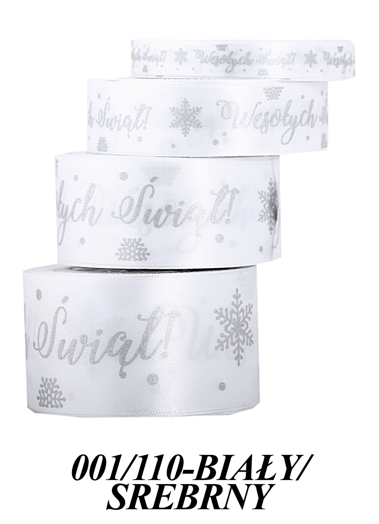 Wstążka Wesołych Świąt metal 50mm/22mb, b/srebrna