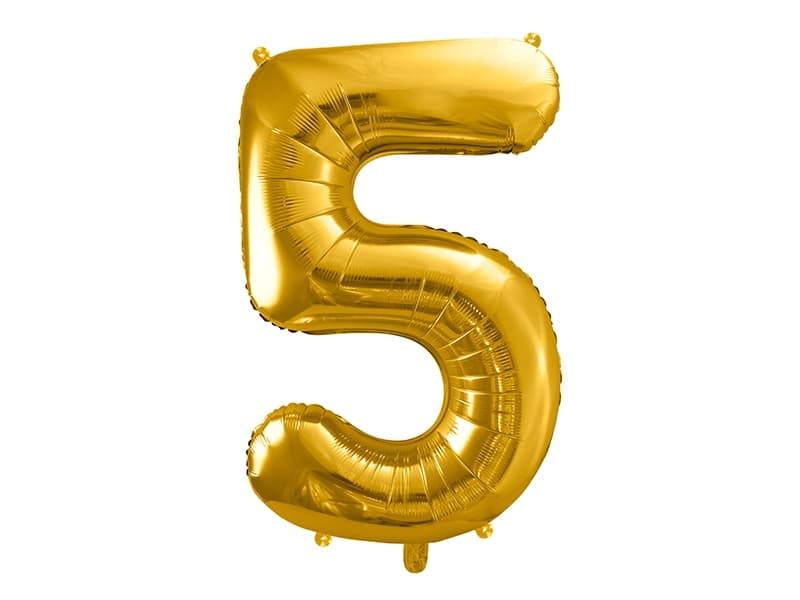 Balon foliowy złoty, cyfra 5, wys. 35cm