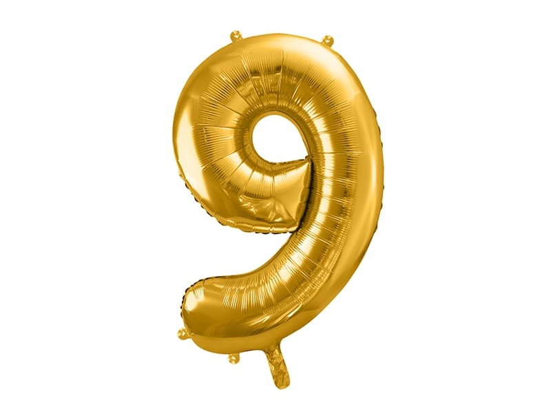 Balon foliowy złoty, cyfra 9, wys. 86cm