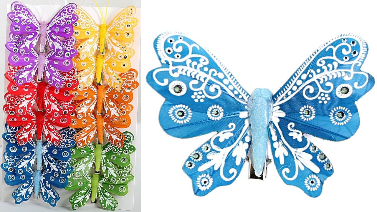 Sztuczne kolorowe motyle szer. 7cm, 12szt.