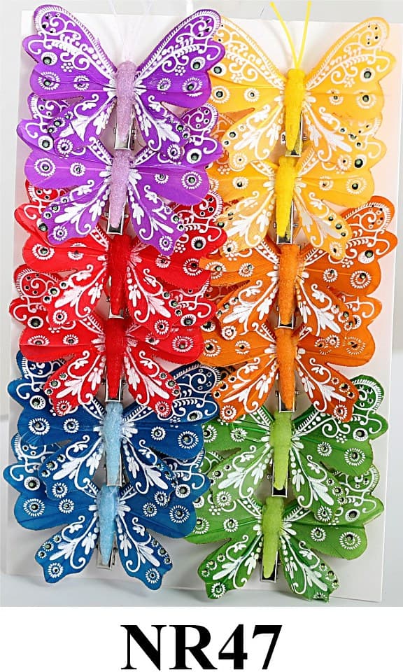 Sztuczne kolorowe motyle szer. 7cm, 12szt.