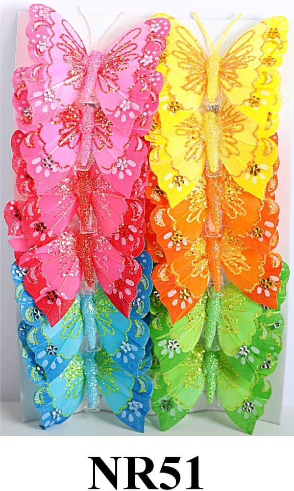 Sztuczne kolorowe motyle szer. 7cm, 12szt.