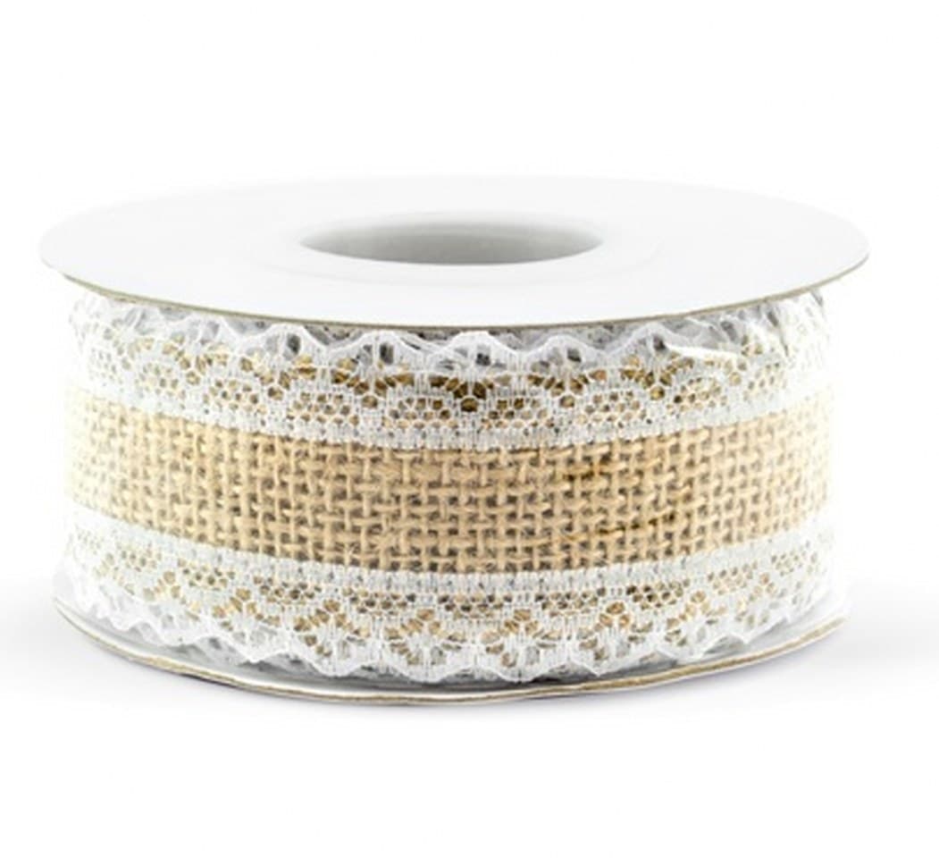 Wstążka jutowa z koronką, 4cm/5mb, model 01