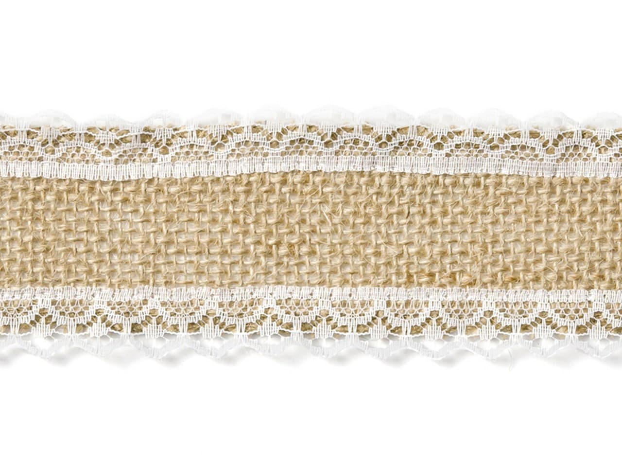 Wstążka jutowa z koronką, 4cm/5mb, model 01