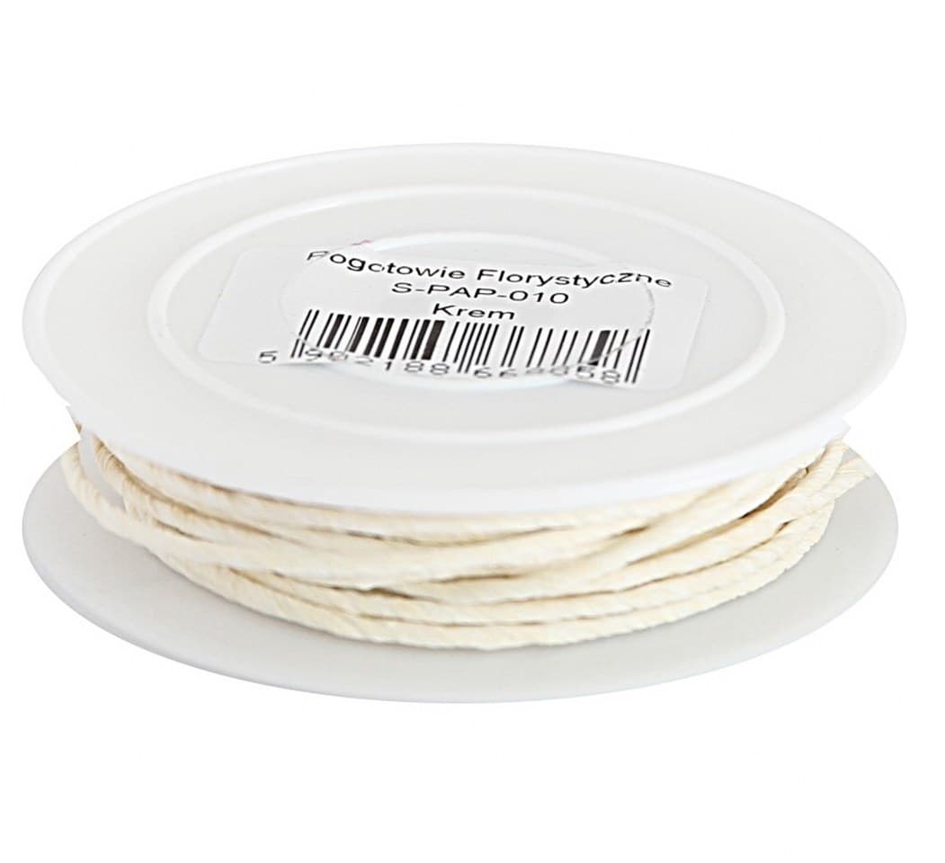 Sznur papierowy z drutem, 3mm/10mb, kremowy