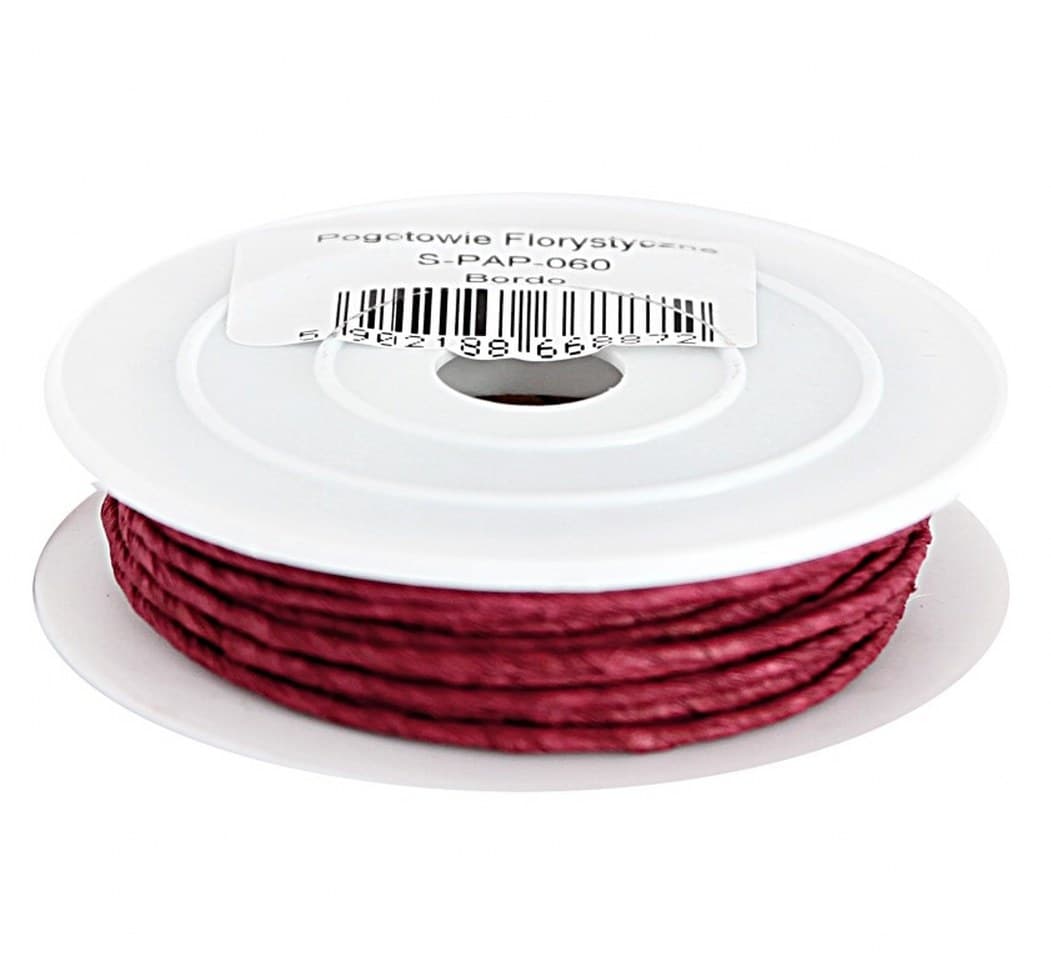 Sznur papierowy z drutem, 3mm/10mb, bordowy