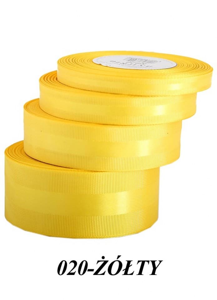 Wstążka z paskiem satyna/ryps 10mm/20y, żółta