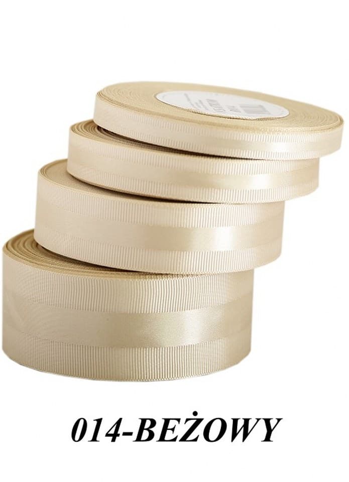 Wstążka z paskiem satyna/ryps 10mm/20y, beżowa