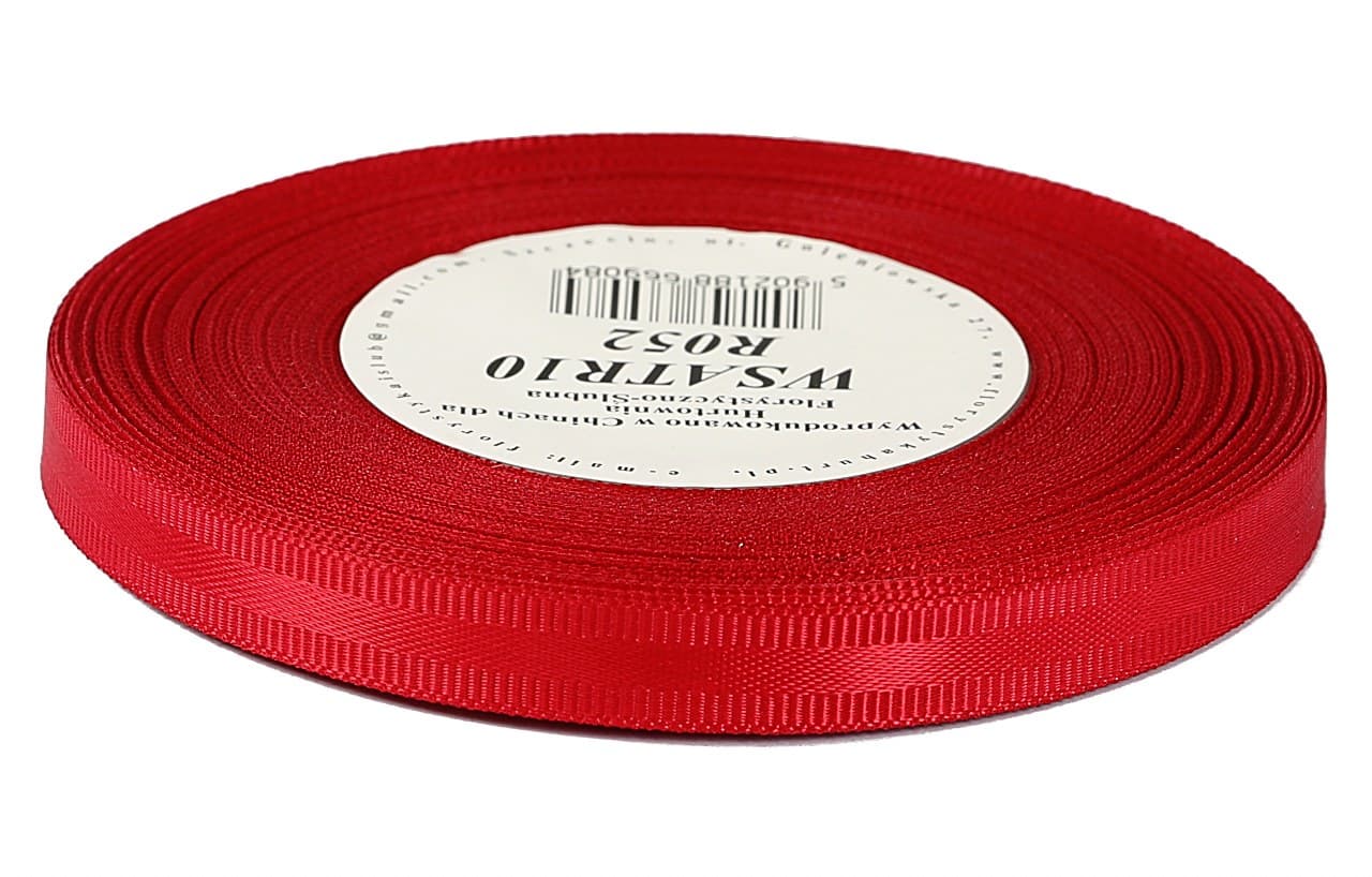 Wstążka z paskiem satyna/ryps 10mm/20y, c.czerwona