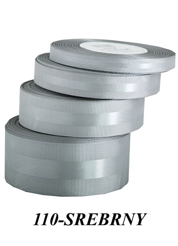 Wstążka z paskiem satyna/ryps 10mm/20y, srebrna