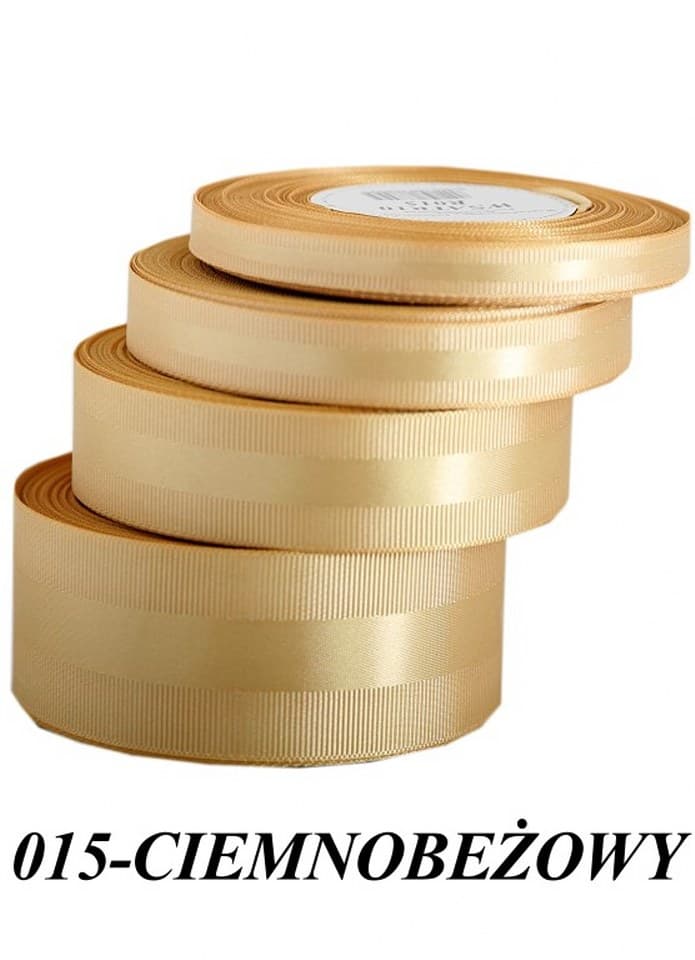 Wstążka z paskiem satyna/ryps,15mm/20y, c.beżowa