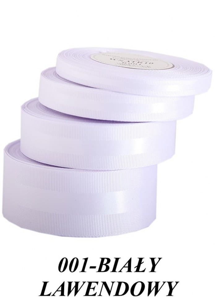 Wstążka z paskiem satynaryps 38mm20y biała lawenda