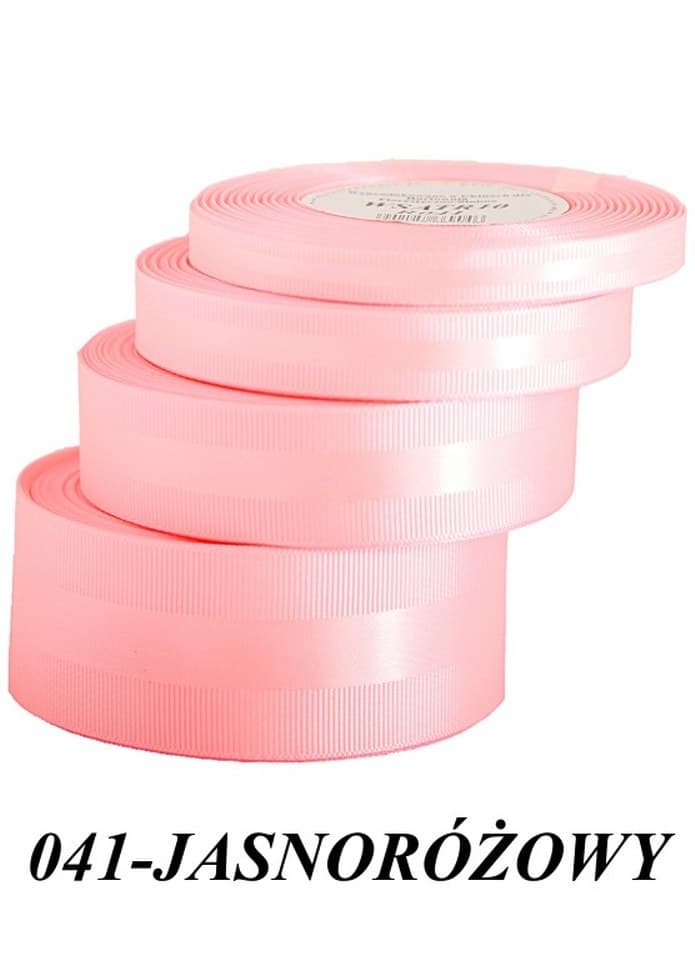 Wstążka z paskiem satyna/ryps,15mm/20y, jasnróżowa