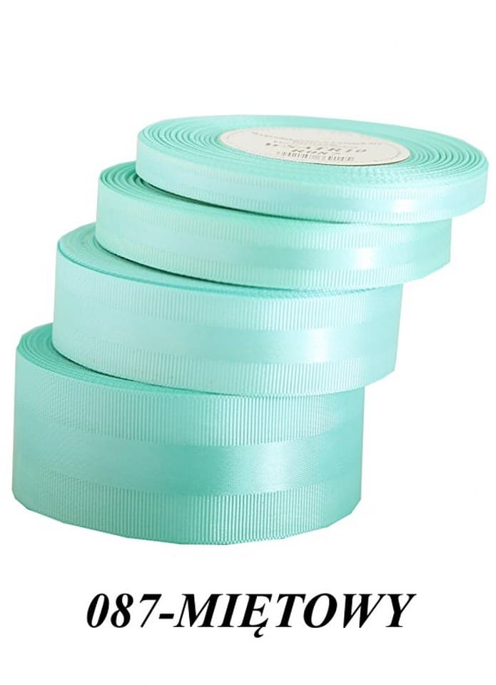 Wstążka z paskiem satyna/ryps,15mm/20y, miętowa