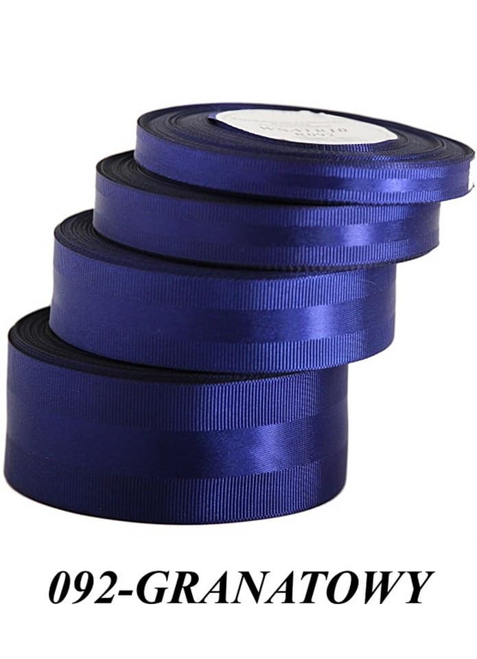 Wstążka z paskiem satyna/ryps,15mm/20y, granatowa