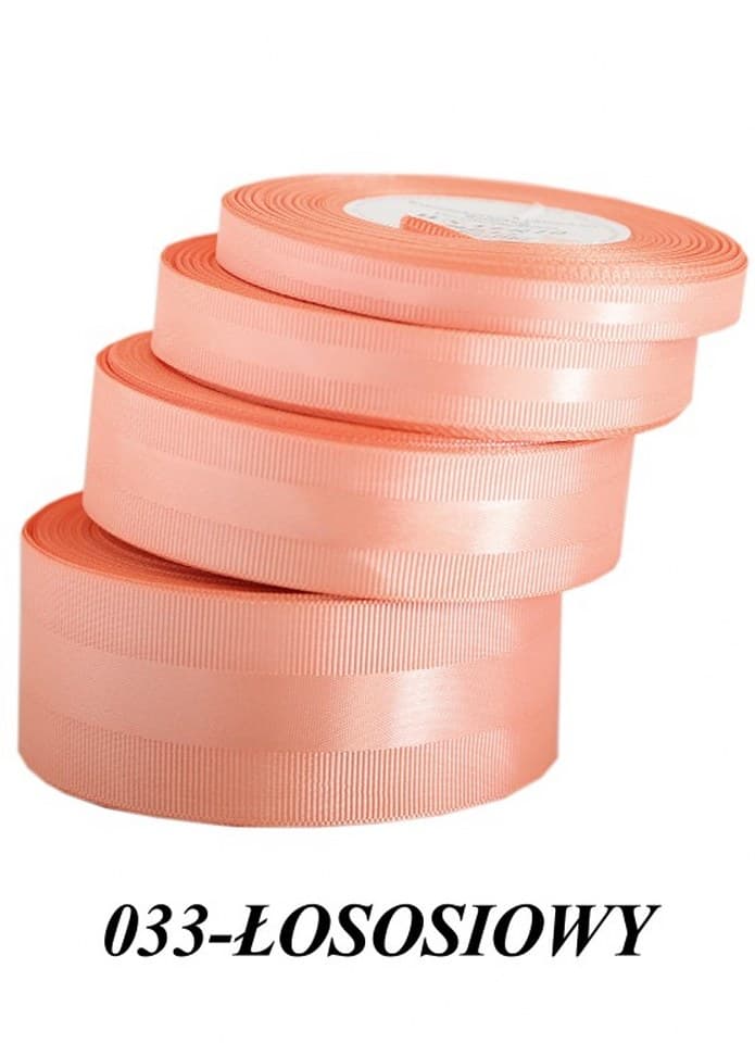 Wstążka z paskiem satyna/ryps,25mm/20y, łososiowa